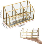 Hipiwe Vintage Gold Glass Business Card Holder, 2 Layers 6 Slots Vertical - Image 3
