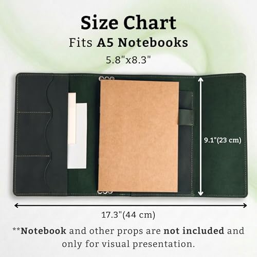 Leather A5 Notebook Cover – Refillable Journal Cover with Pen Holder & Card Slots, Handmade Leather Notebook Case, Fits A5 Notebooks (Paper Not Included), Green - Image 2