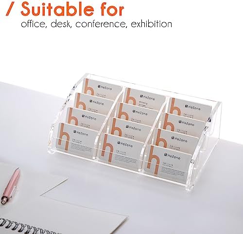 HeZone Business Card Holder Display for Desk Muitiple, Clear Acrylic Business card Stand Rack for Women and Men 12 slots 4Tier, Organize 600 cards (12 Slots - Image 4