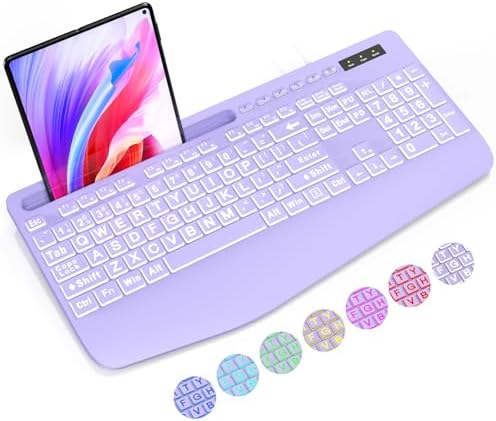 SABLUTE Wired Large Print Backlit Computer Keyboard with Wrist Rest(Purple) by SABLUTE