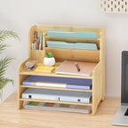 Bamboo File Organizer for Desk, Desktop Paper Tray and Mail Holder by Unknown