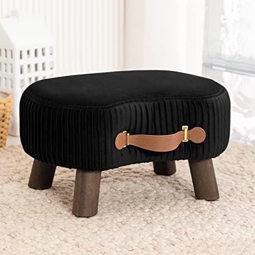 LUE BONA Small Curved Foot Stool with Handle, Black Velvet Footstool and Ottomans, Modern Foot Rest with Wooden Legs, Step Stool with Padded Seat for Couch, Living Room by LUEBONA