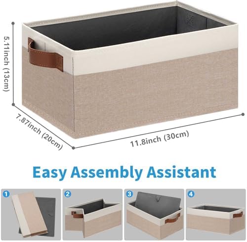 GhvyenntteS Small Fabric Storage Bins 6 Pack, 11.8" x 7.87" x 5.11" Storage Basket with Leather Handles, Closet Storage Bins for Shelves, Storage Baskets for Shelves, DVD Storage (Pink/White) - Image 2