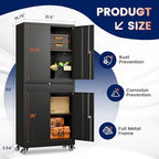 Yizosh Metal Garage Storage Cabinet with Locking Doors and Adjustable Shelves, 73" Rolling Tool Storage Cabinet with 4 Wheels and 1 Drawer for Garage,Warehouse (Black) - Image 3