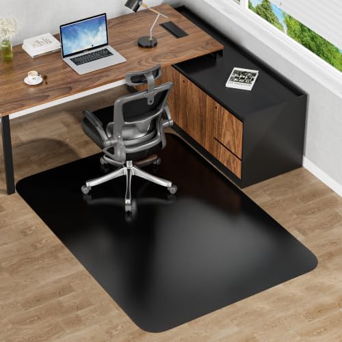 Black Hardwood Floor Chair Mat, Heavy Duty Plastic Desk Protector by MZLCDW