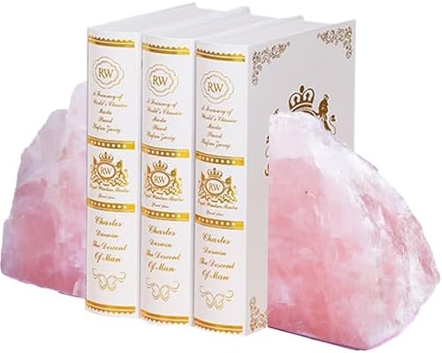 Rose Quartz Bookends Decorative Pink Crystal Stone Book Holders Heavy Duty by FZBHRO