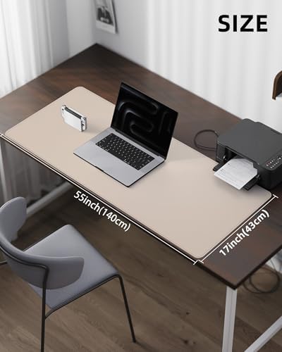 AFIING Extra Large Desk Mat - 55"x 17" Non-Slip Desk Pad for Office and Home - Ideal for Large Mouse Pad and Desk Mats on Top of Desks(Beige) - Image 5