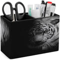 PU Leather Multi-Compartment Pen Holder Desktop Organizer Pencil Cup Storage Caddy for Office Home Supplies White Tiger Isolated on Black Background by Unknown