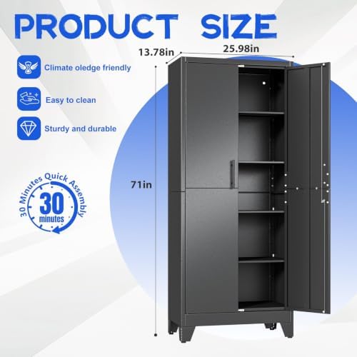 GAIOUS Tall Metal Storage Cabinet with Lock, Freestanding Steel Bookcase - Image 2