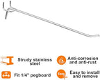 HARFINGTON 50pcs Pegboard Shelving Hooks 8" Stainless Steel Peg Board Display Hook Hanging Holders Wall Mount Organize Tools for Workbench Garage Kitchen Store, Silver - Image 5