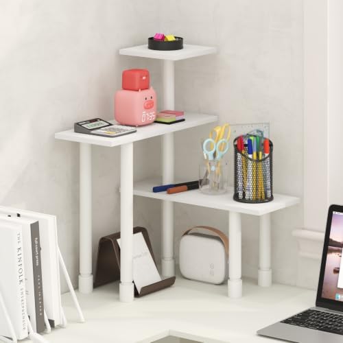 Furinno Turn-N-Tube Desk Organizers and Accessories, 3-Tier Desktop Organizer, Adjustable Desk Shelf, for Home Office, Study Room, Dorm Room, Organizers and Storage, White - Image 2