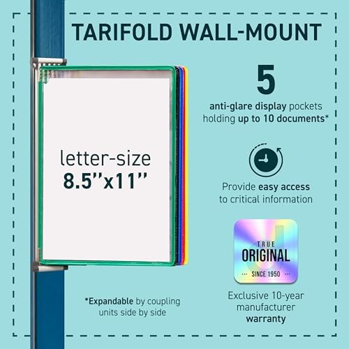 Tarifold Wall Mount Reference Display System, 5 Pockets, Assorted Colors - Image 3