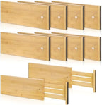 DoubleFill 8 Pcs Deep Bamboo Drawer Dividers, Deep Kitchen Dresser Drawer Organizer with Spring Loaded for Clothes, Adjustable Expandable from 15-22 Inch (Wood Color,6 Inch) by DoubleFill