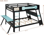 Polibi Full Over Full Bunk Bed with 2 Built-in Gaming Desks, USB Charging Ports & Pegboard Organizer, Heavy-Duty Gaming Bed Frame for Teens/Adults, Blue (Full Size) - Image 2