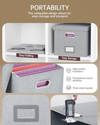 Oterri 2 Pack File Storage Organizer, Filing Box, Portable File Box with Lid, Fit for Letter/Legal File Folder Storage, Document Organizer, Gray-White - Image 2