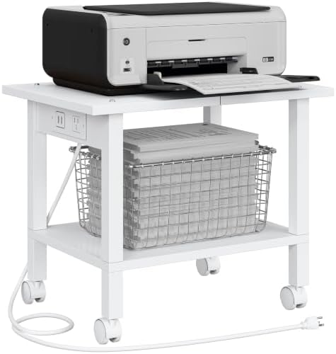 TUTOTAK Printer Stand, 2 Tier Rolling Printer Cart with Charging Station by ChoosetutotakFurnitureBuildYourCozyHome