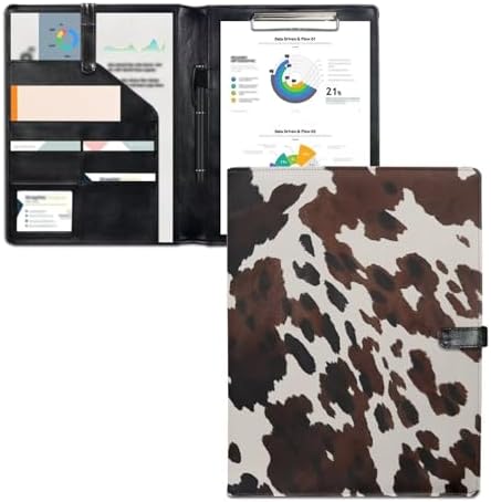 Cow Print Portfolio Folder, PU Leather Padfolio Business Document Organizers A4 Letter Size with Writing Pad for Interview Resume Conference Presentation - Image 2