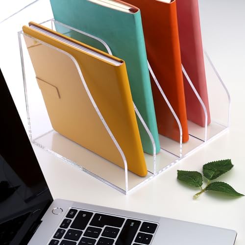 Febwind Clear Acrylic Vertical File Organizer, 4 Compartment Desk Organizer Magazine Holder, Thick Transparent Folder Rack for Documents, Books, Files for Office Home Classroom - Image 6