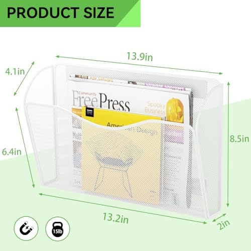 Magnetic File Holder - Heavy Duty Wall File Organizer for Refrigerator & Whiteboard - Strong Magnet Mail Holder & Magazine Rack, No Drilling Document Storage Basket for Office Cabinet - Image 4