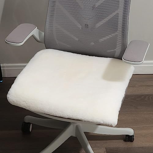 LLB Sheepskin Desk Chair Seat Cushion - Ivory White Fur, 19x19 Inch (Pack of 1) by LLB
