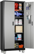 Aobabo Upgraded Garage Storage Cabinets with Wheels,Metal Storage Cabinets with 5 Adjustable Shelves for Garage Home Office Storage, Black&Dark Grey,71''H*32''W*16''D,Assembly Required by Aobabo