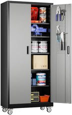 Aobabo Upgraded Garage Storage Cabinets with Wheels,Metal Storage Cabinets with 5 Adjustable Shelves for Garage Home Office Storage, Black&Dark Grey,71''H*32''W*16''D,Assembly Required by Aobabo