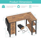 Lufeiya L Shaped Desk with Drawers & Storage Shelves, 47 Inch Small Reversible Corner Desk with Power Outlet for Home Office Bedroom, L-Shaped Gaming PC Computer Desks with Fabric Drawer, Rustic Brown - Image 3
