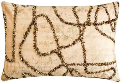 Pack of 2 Decorative Oblong Pillow Cover Gold, 12"x26" (30x65 cm) Jacquard Foil, Bead, Sequins, Hand Embroidery Cushion Covers For Sofa, Couch, Bed And Patio, Abstract Modern - Astral Glow Gold by TheHomeCentric