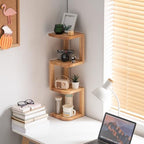 Corner Shelf Stand Desk Organizer,26.8" H Rubberwood Brown Rack for Small Spaces, Bedroom,Home Office,Kitchen,Bathroom (Natural, 4 Tier) - Image 2