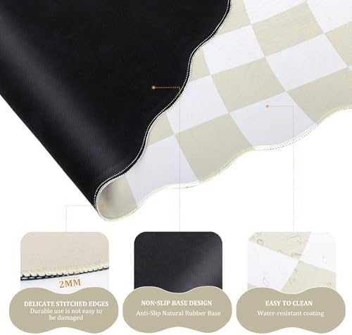L-SPOUTTO Beige Checkered Mouse Pad Set,Scalloped XXL Desk Mat Set - Image 4