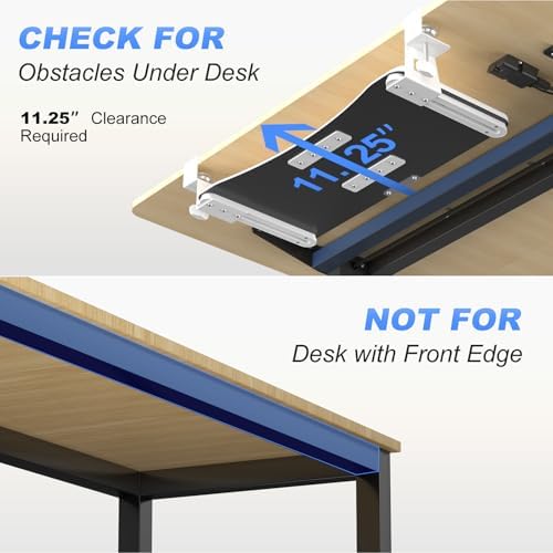suptek Small Keyboard Tray Under Desk Pull Out with C Clamp Mount, Computer Keyboard & Mouse Tray, 20 (24.2 Including Clamps) x 11.8 inch Slide-Out Platform Computer Drawer for Typing, White, DSF1SW - Image 3