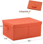 HOONEX Storage Bins with Lids for Organizing, Pack of 2, Storage Boxes with 2 Carrying Handles and Sturdy Heavy Cardboard, 16.5" L x 11.8" W x 7.5" H for Shoes, Books, Clothes, Nursery, Orange - Image 7