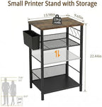 ECOLOVI Small 3 Tier Printer Stand for Under Desk, Height Adjustable Shelf Printer Table with 3 S-Hooks & Basket, Heavy Duty Industrial Storage Shelf for Home Office (Rustic Brown) - Image 2