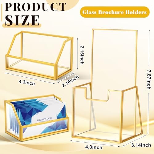 Watersay Gold Glass Brochure Holder and Business Card Rack Set, 4 x 8 '' - Image 3