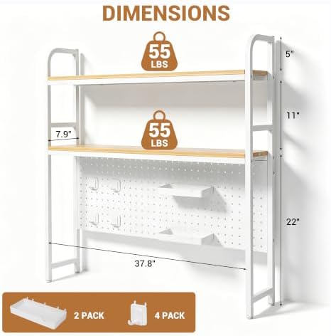 deli Desktop Shelf, Desk Hutch with Metal Pegboard, White - Image 3