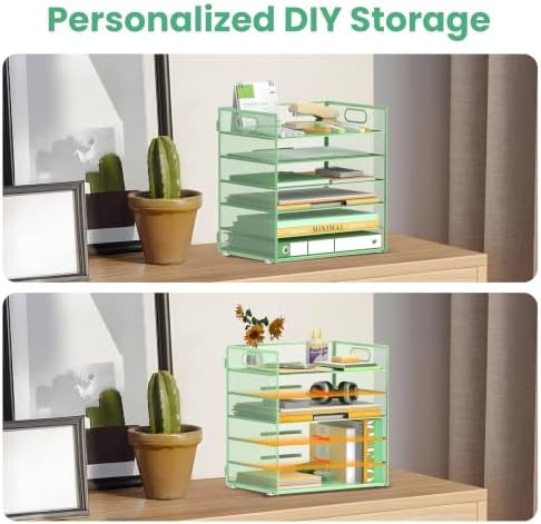 Daltack 6-Tier Paper Organizer for Desk with Handle, Green, 2 Pack - Image 5
