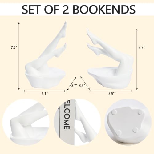 White Legs Sculpture Bookends for Shelves, Modern Book Ends Decorative - Image 3