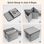 File Storage Box with Lid, 15.55x12.87x10.43 Inches, Foldable Organizer with Handles & Label Slot, for File Storage, Home, Office, and Closet Organization(4 Packs, Grey) - Image 5