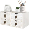 Wood Desk Organizer, White Wooden Desktop Organizer with Drawer, Tabletop Storage Organization Box for Countertop, Home Office Supplies Bills, 13.5x6.6x7.09 Inch(4 Drawer) by SEEKELEGANT