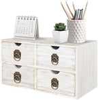 Wood Desk Organizer, White Wooden Desktop Organizer with Drawer, Tabletop Storage Organization Box for Countertop, Home Office Supplies Bills, 13.5x6.6x7.09 Inch(4 Drawer) by SEEKELEGANT