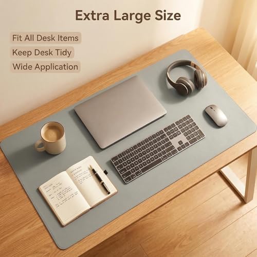 Large Desk Mat 20" x 40", PU Leather Desk Pad Protector, Non-Slip Large Mouse Pad for Desk, Waterproof Computer Desk Mat, Office Desk Pad for Keyboard Mouse, Desk Writing Mat (Light Gray) - Image 4