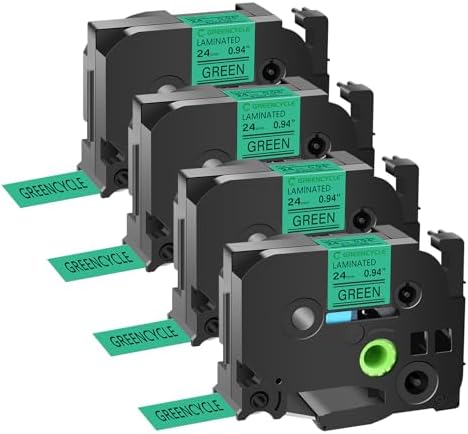 GREENCYCLE Compatible for Ptouch TZe-751 TZe751 AZE Tape 24mm 0.94 Inch 1" Black on Green Laminated Label Tape for PT2730 PT9600 PTD600VP PTD800W PTH500LI PTP700 PTP710BT PTP750W, 4 Pack by greencycle