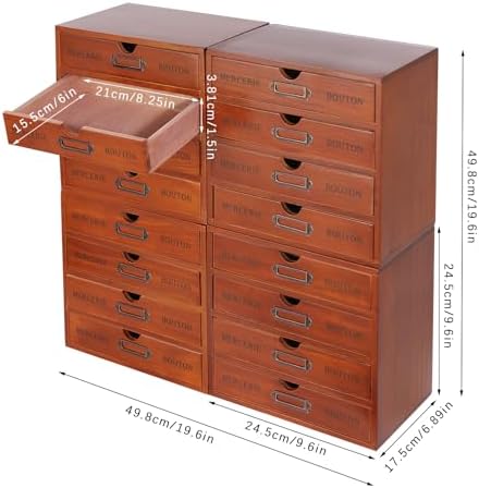 4-Pack Wooden Drawer Organizer 16 Drawers, Retro Desktop Storage Box, Expandable Desk Drawer Organizer with Metal Label Holders for Cosmetics Jewelry Office Supplies Vanity& Makeup - Image 2