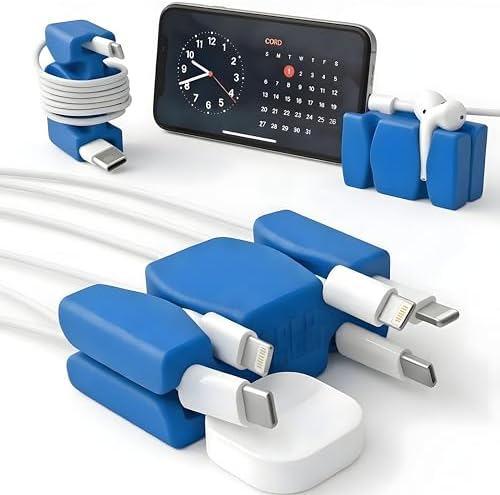 CordBrick 2PK Silicone & Steel Weighted Nightstand Cord Holders. Travel Phone Charger Organizers. Useful iPhone Accessories. Small Gifts for Men, College Students. Tech Gadgets for Teens. Blue by CordBrick