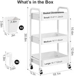 3 Tier Rolling Cart Metal with Wheels, White Three Tiered Carts on Wheels - Image 2