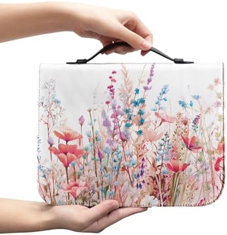 Pink Flower Bible Bags for Women Girls, PU Leather Bible Carrying Case Lightweight Bible Protective with Handle Bookmark Church Bag by Glomenade