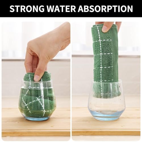 Homaxy Cotton Terry Kitchen Towels and Dishcloths Set of 16, Grass Green - Image 3