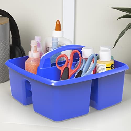 Storex Classroom Craft Caddy, 3 Compartment Plastic Organizer with Carry Handle, Assorted Colors, 9.25 x 5.25 x 9.25 Inch, Case of Six 5-Packs (00941U06C) - Image 3