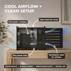 Router Box Hider, Router Shelf WiFi Box Hider, Wooden WiFi Storage Cabinet with Sliding Panel, Vented Back, Cable Management, Modem Cover, Cords & Power Strip, Wall Mount or Tabletop (Black) - Image 3