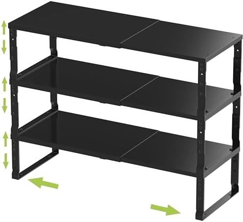 Jojocross Expandable Stackable Spice Rack Organizer for Kitchen Cabinet,Adjustable Counter Shelf, countertop, Pantry,Cupboard,Bathroom,Bedroom(3Packs/Black/Medium) by JOJOCROSSHIGHQUALITYLIFE